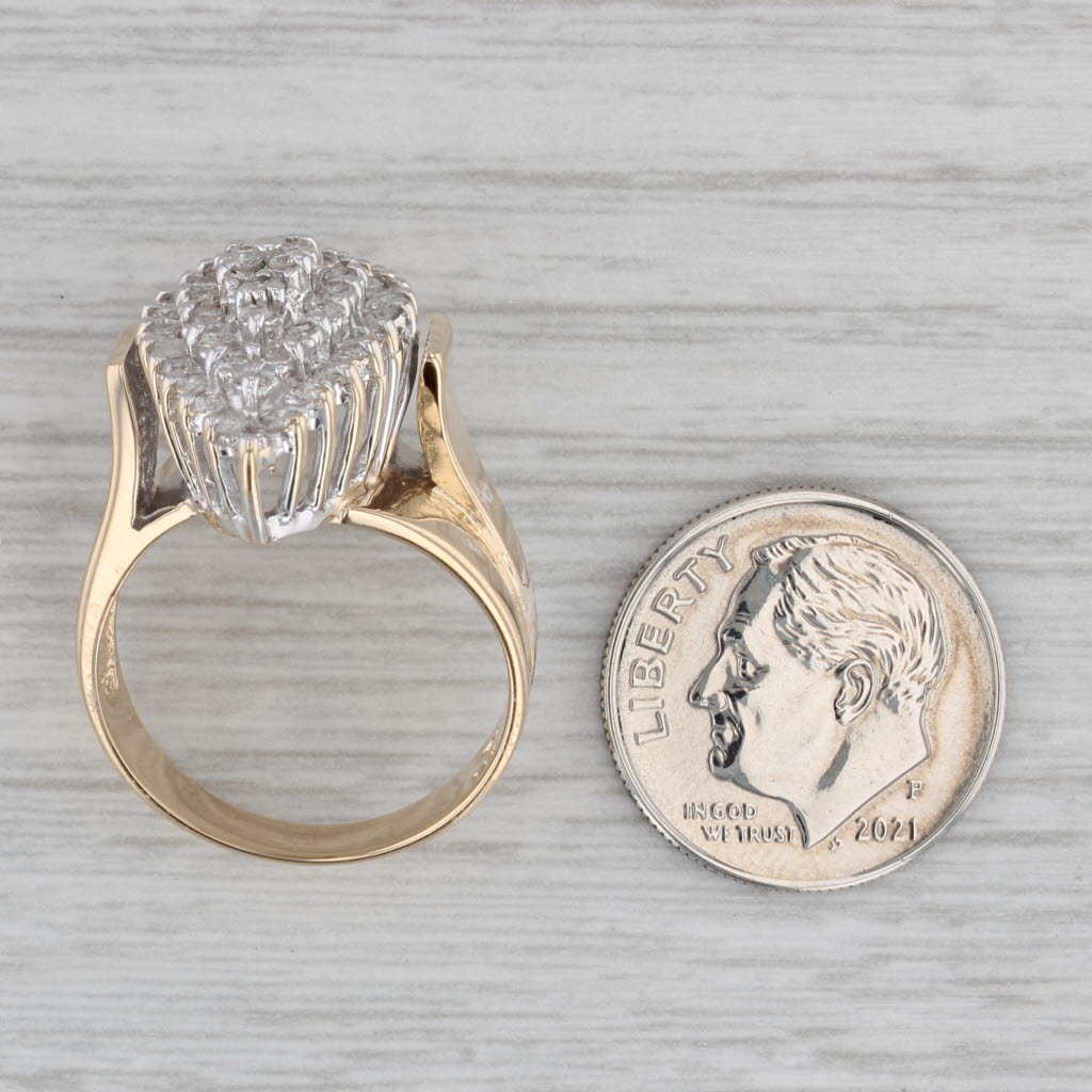 Gray 0.74ctw Diamond Cluster Ring 14k Yellow Gold Size 7.25 Cocktail