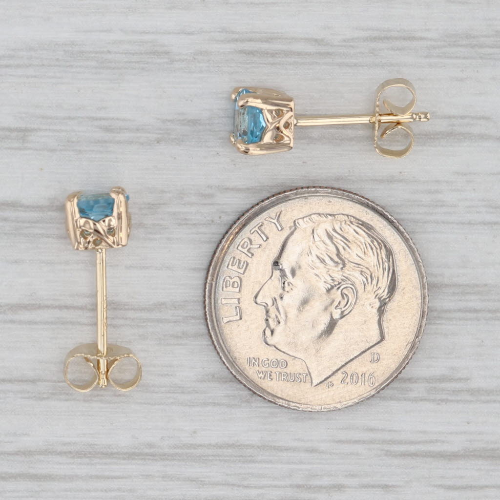 Gray 1.20ctw Blue Topaz Round Solitaire Stud Earrings 14k Yellow Gold
