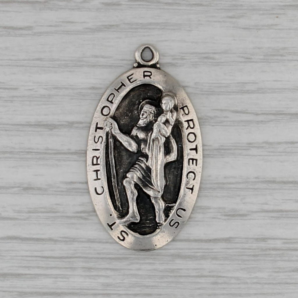 St Christopher Protect Us Pendant Medallion Token Sterling Silver Vintage