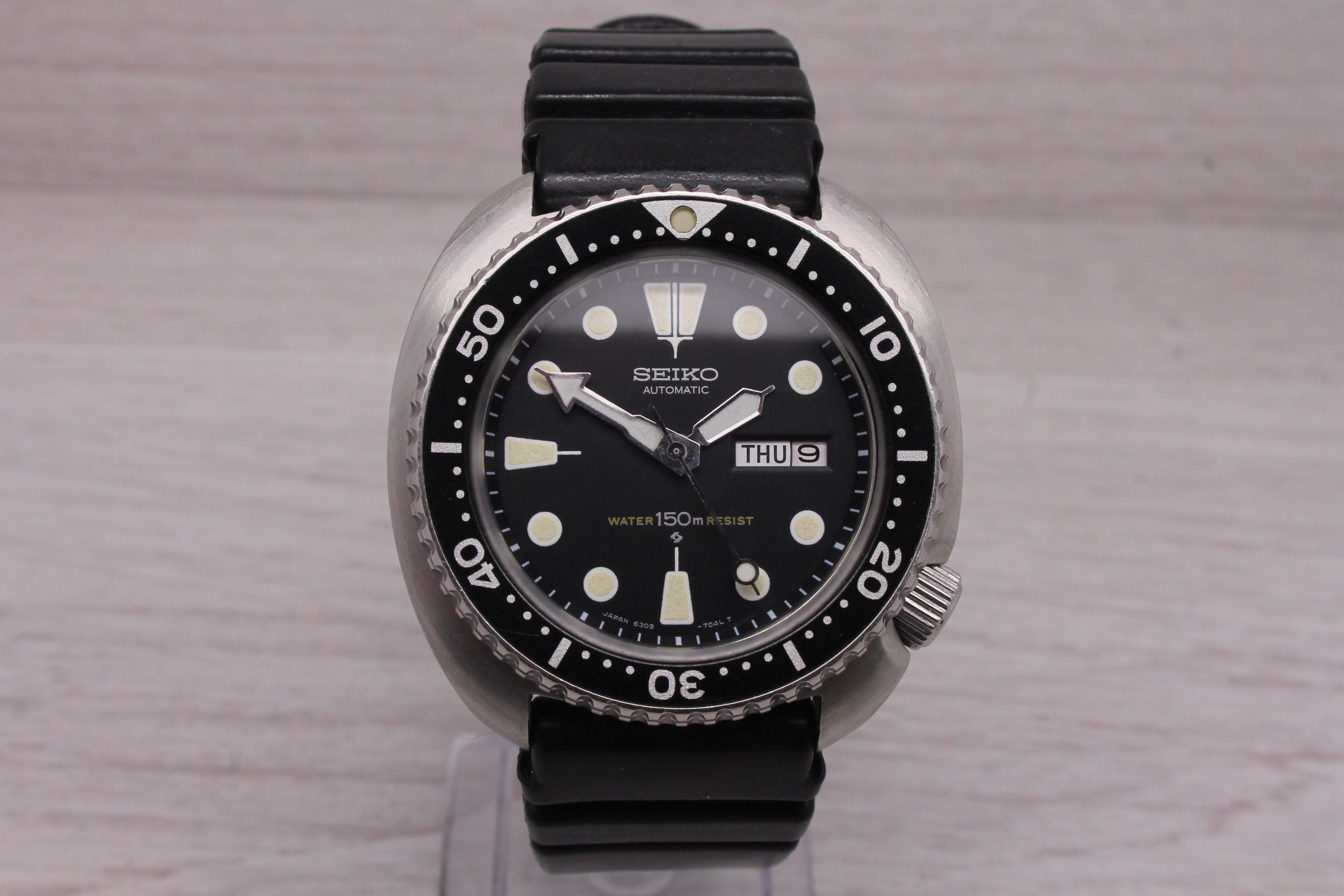 Dark Gray Vintage 1977 Seiko 6309-7049 Mens Steel Automatic Turtle Diver Original Strap