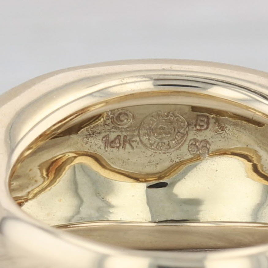 Light Gray Asch Grossbardt Coral Shell Mother of Pearl Inlay Mosaic Ring 14k Gold Size 5.5
