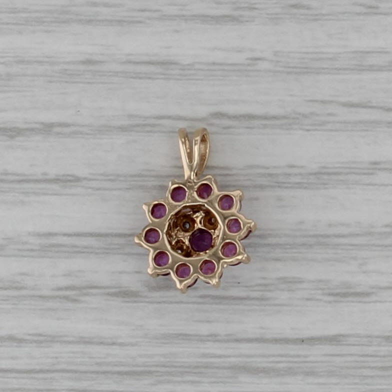 1.02ctw Ruby Diamond Flower Cluster Pendant 10k Yellow Gold