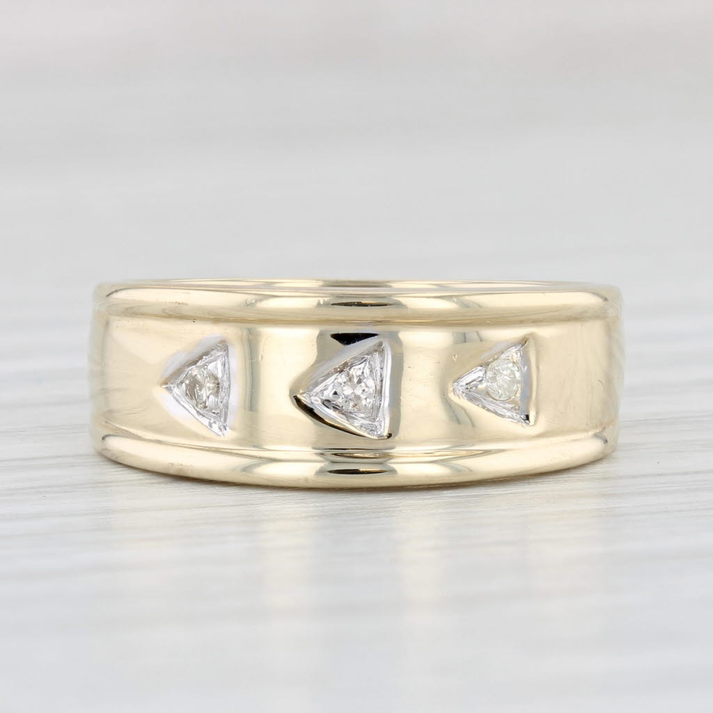 Light Gray Diamond 3-Stone Band 14k Yellow Gold Size 8 Wedding Ring