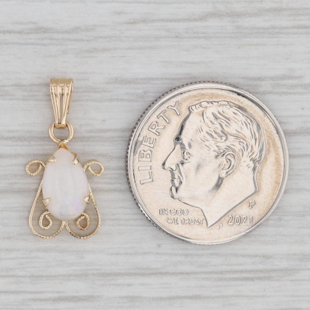 Gray Pear Opal Solitaire Pendant 14k Yellow Gold