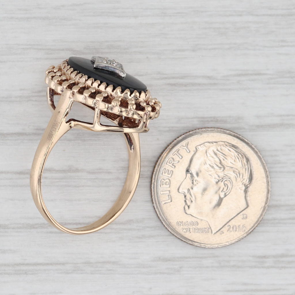 Light Gray Vintage Onyx Diamond Signet Ring 10k Yellow Gold Size 7