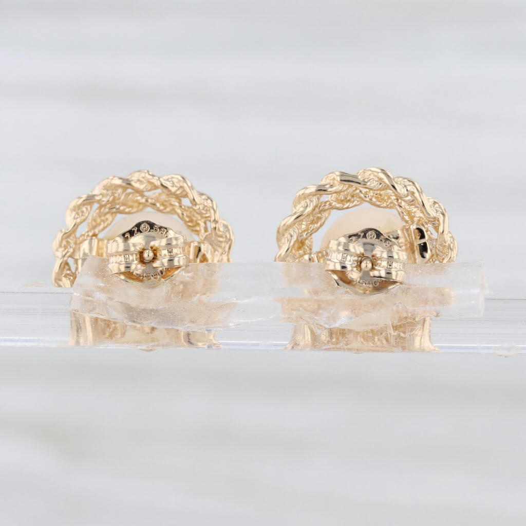 Saltwater Cultured Pearl Rope Frame Stud Earrings 14k Yellow Gold Round Studs