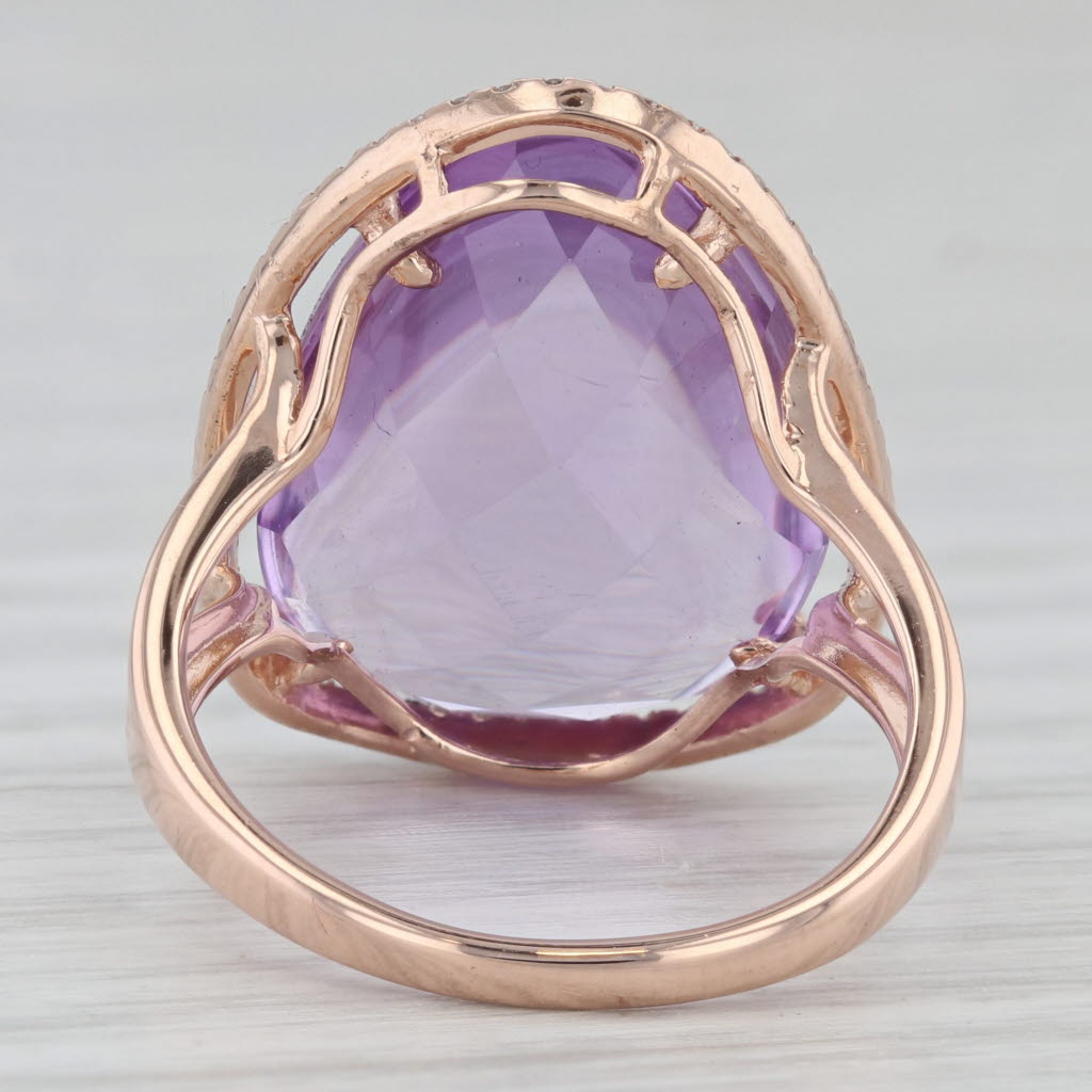 Gray Amethyst Diamond Halo Ring 14k Rose Gold Size 7 Cocktail