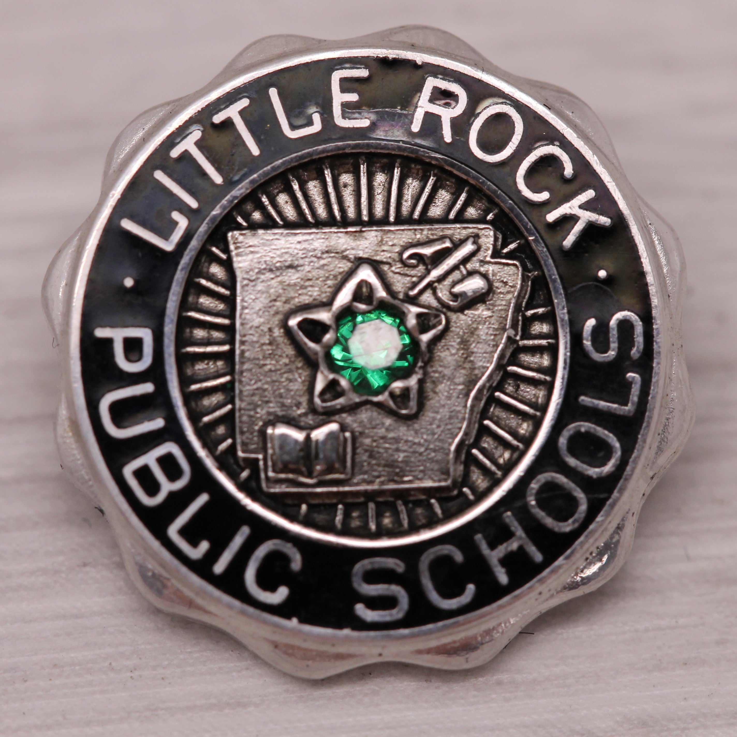 Dark Gray Little Rock Public School Vintage Service Pin Sterling Silver Lab Created Spinel