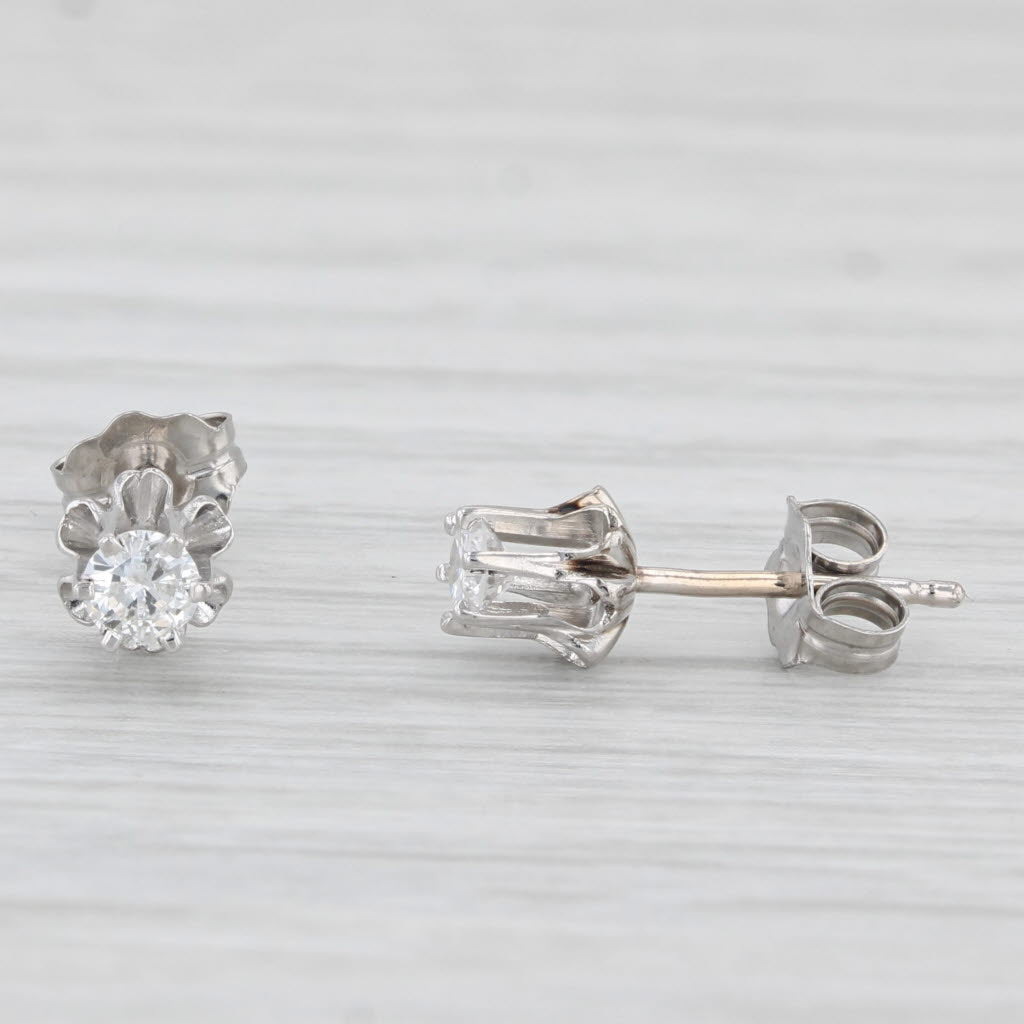 Light Gray Vintage 0.20ctw Diamond Buttercup Stud Earrings 14k White Gold Round Solitaires