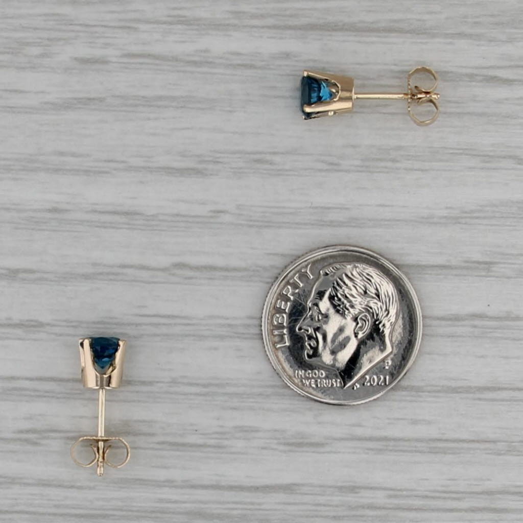 1.24ctw London Blue Topaz Stud Earrings 14k Yellow Gold Round Solitaire Studs