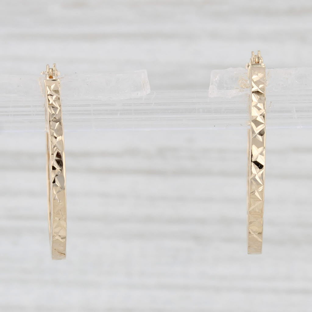 Light Gray Patterned Hoop Earrings 14k Yellow Gold Snap Top Round Hoops