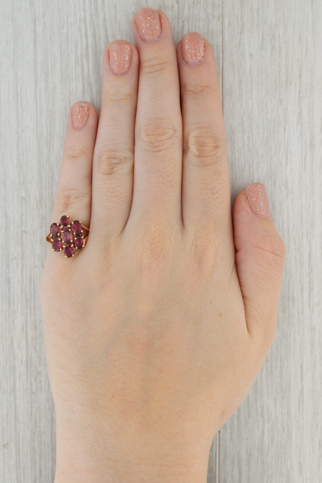 Tan 4.30ctw Rhodolite Garnet Cluster Ring 10k Yellow Gold Size 7 Cocktail