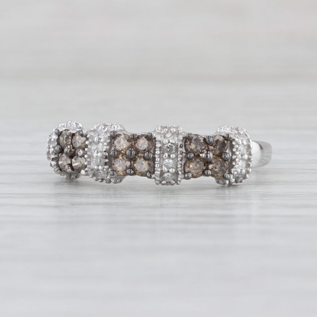 0.40ctw Champagne White Diamond Cluster Ring 10k White Gold Size 8 Wedding Band