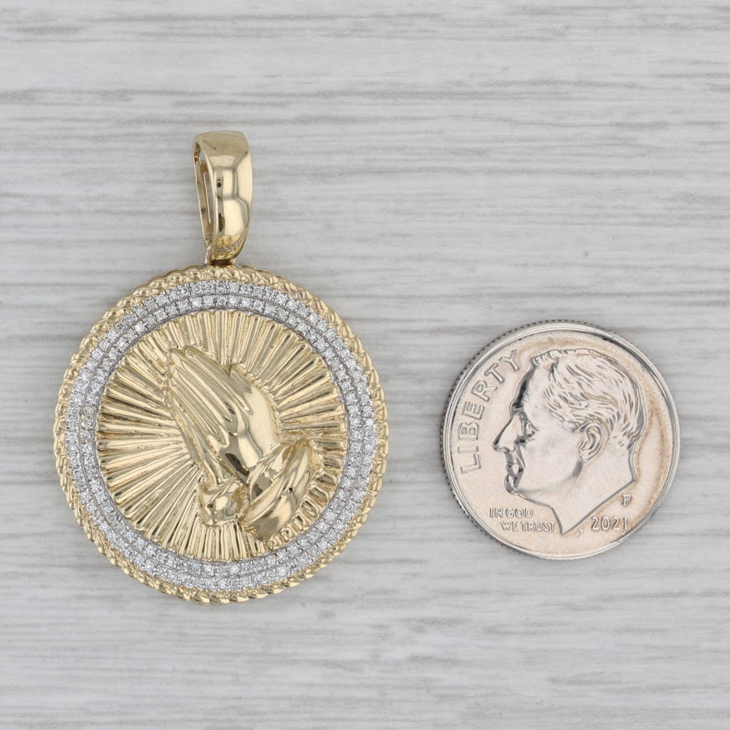 Gray 0.33ctw Diamond Framed Prayer Hands Medallion Pendant 10k Yellow Gold