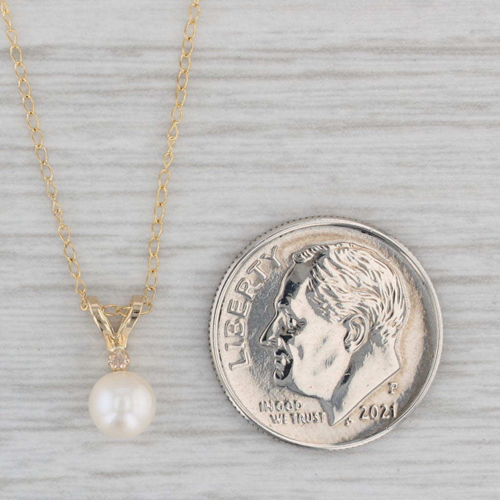 Gray Cultured Pearl Diamond Pendant Necklace 14k Yellow Gold 18.5" Curb Chain
