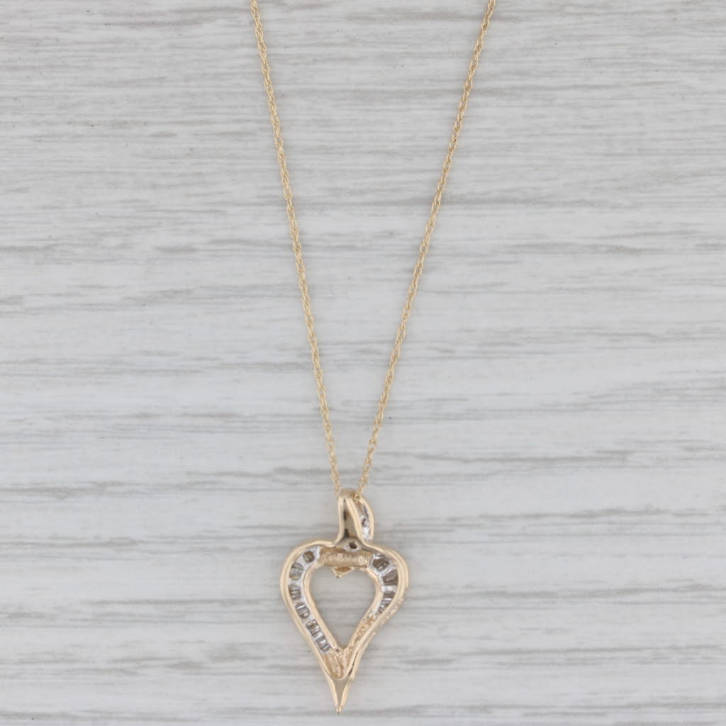Gray 0.26ctw Diamond Open Heart Pendant Necklace 10k Yellow Gold 18.5" Rope Chain