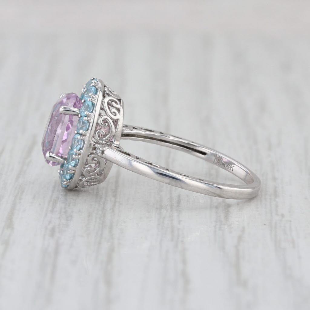 2.70ctw Oval Pink Kunzite Blue Apatite Halo Ring 14k White Gold Size 6.25