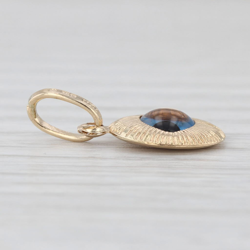 All Seeing Eye of Deity Pendant 18k Yellow Gold Glass Small Charm