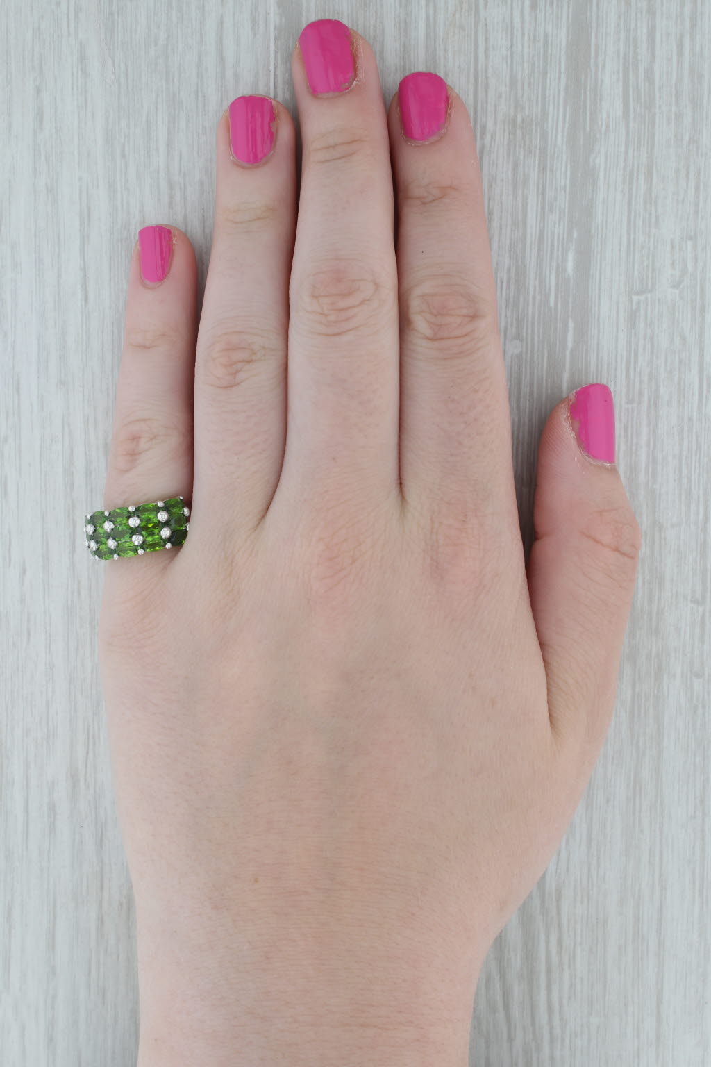 Dark Gray 3.20ctw Green Chrome Diopside Cluster Ring Sterling Silver Size 6 Cocktail