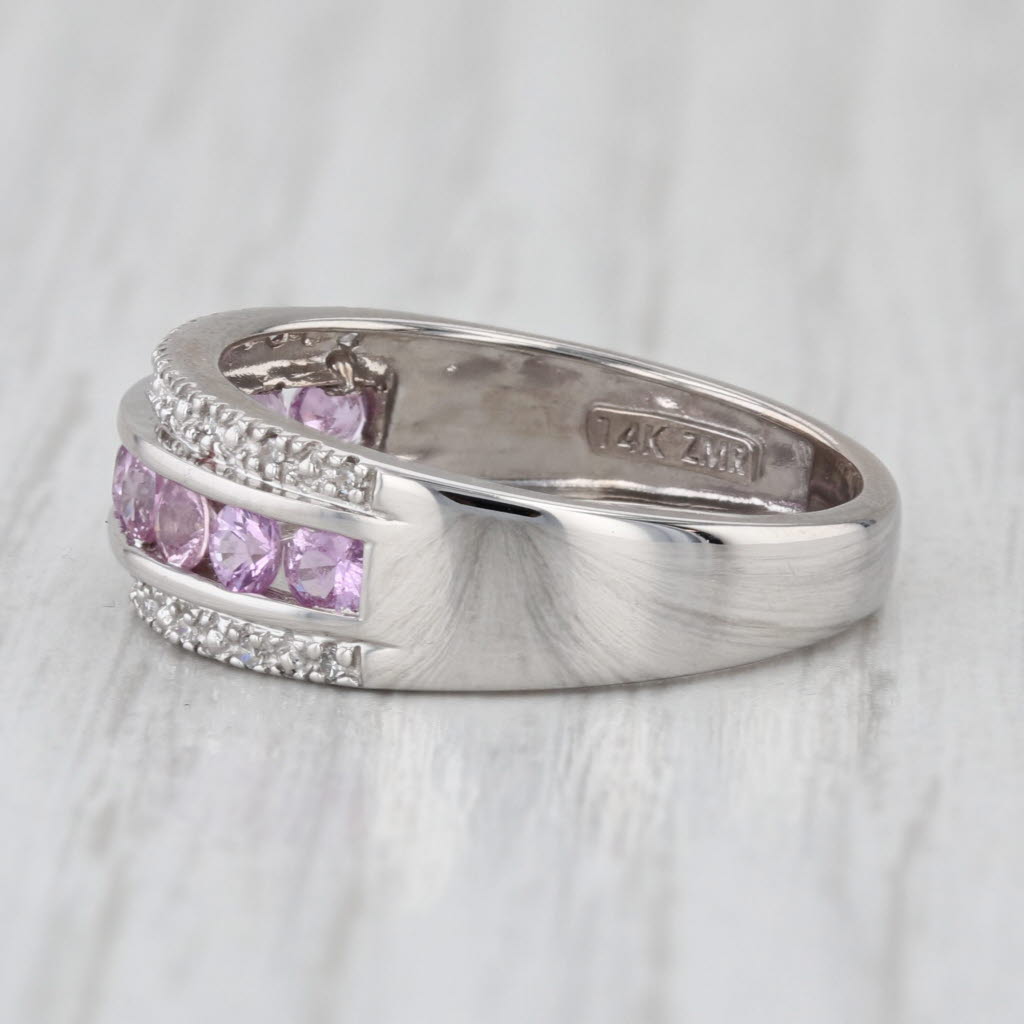 0.62ctw Pink Sapphire Diamond Ring 14k White Gold Size 7 Stackable Anniversary