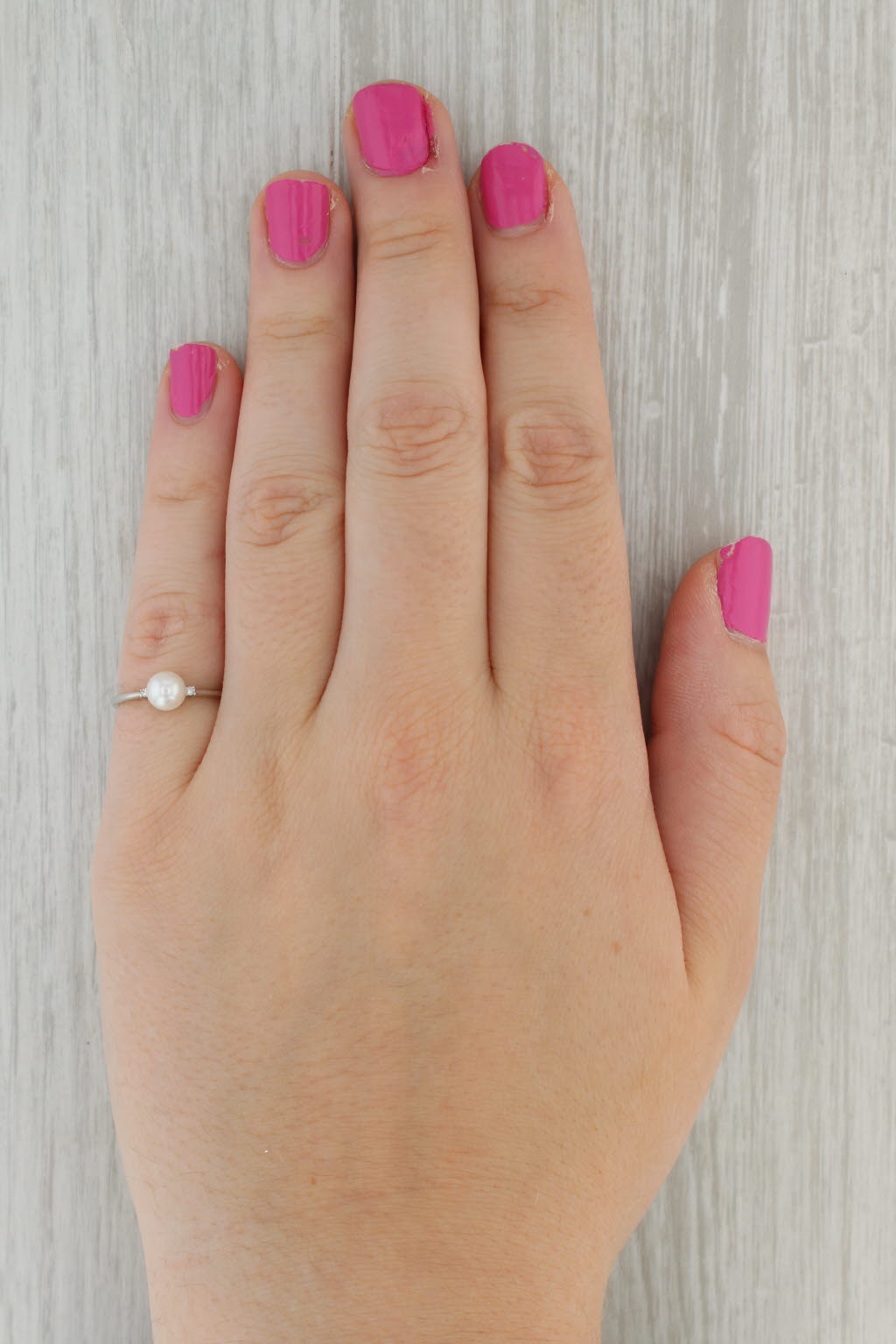 Rosy Brown New Cultured Pearl Diamond Ring 14k White Gold Size 6 Solitaire w/ Accents