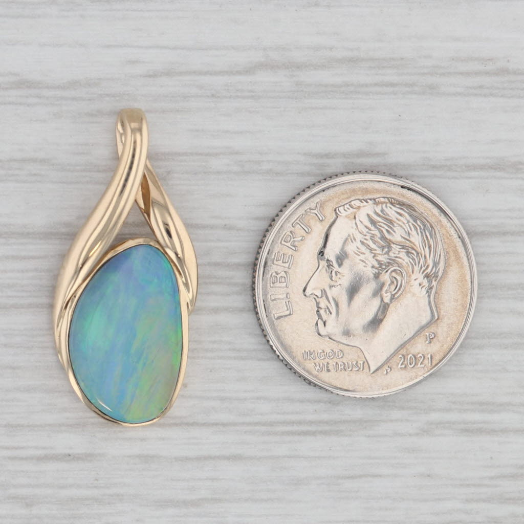 Gray Multicolor Opal Doublet Pendant 14k Yellow Gold