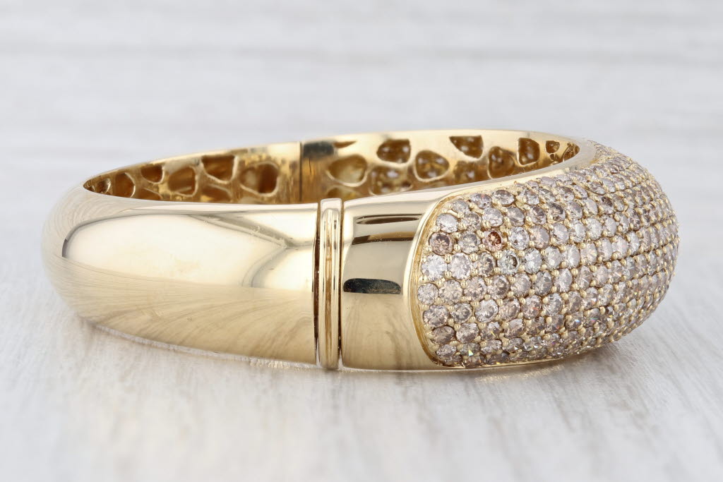 Light Gray Roberto Coin Capri Plus 15.21ctw Pave Champagne Diamond Bangle Bracelet 18k Gold