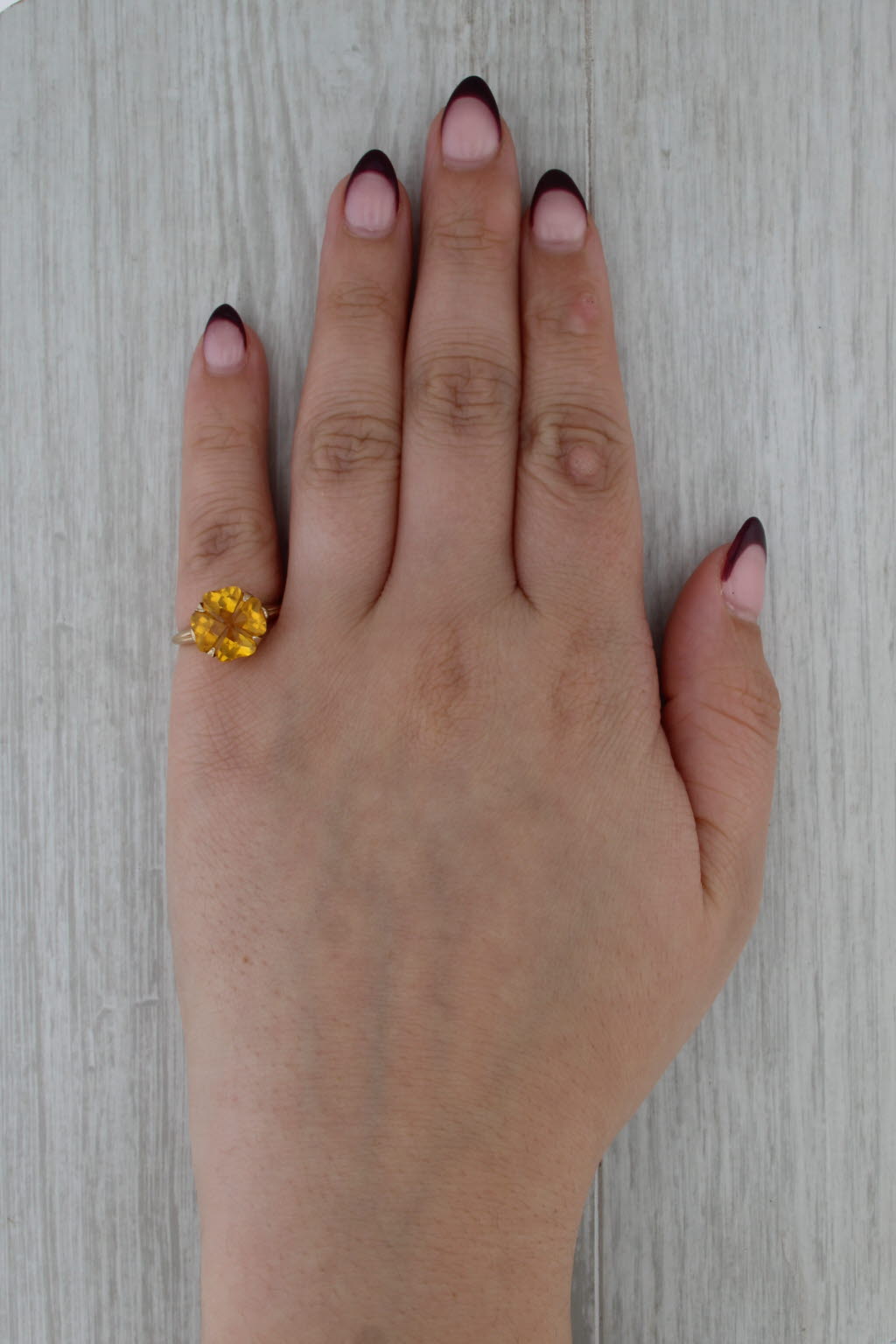 Lab Created Yellow Sapphire Shamrock Clover Flower Ring 10k Yellow Gold Size 5