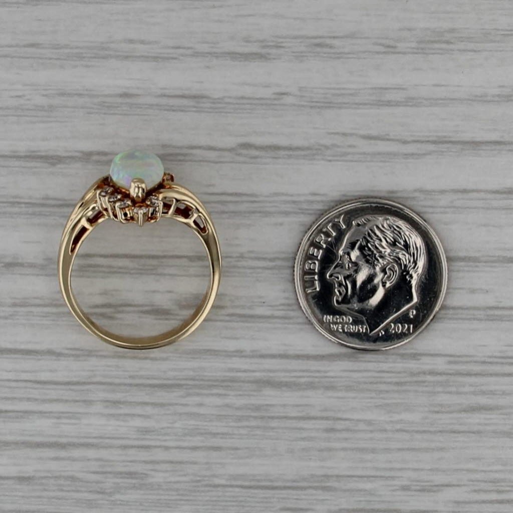 Marquise Opal Cabochon Diamond Ring 14k Yellow Gold Bypass Size 5.5