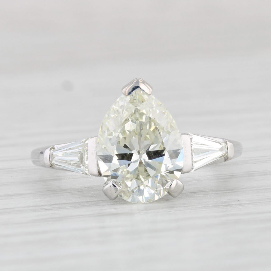 Light Gray Jabel 2.88ctw Pear Diamond Engagement Ring 18k White Gold Size 7 GIA Box Vintage