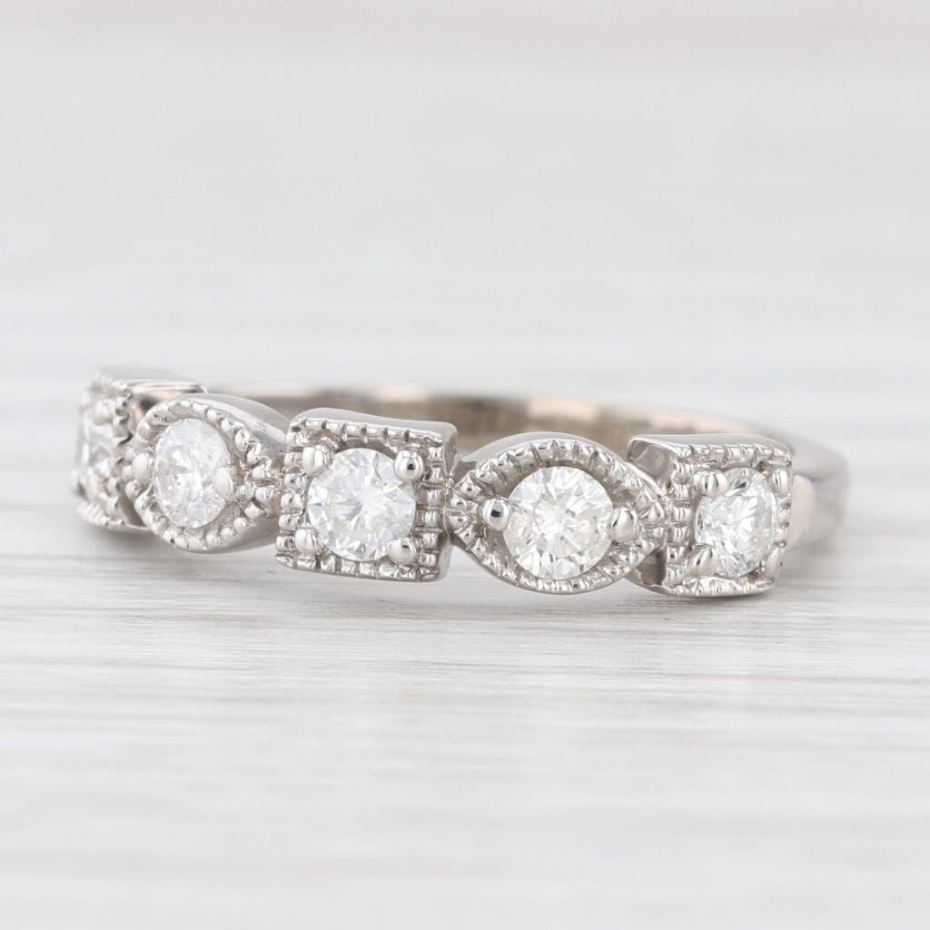 Light Gray 0.50ctw Diamond Wedding Band Stackable Anniversary Ring 14k White Gold Size 7