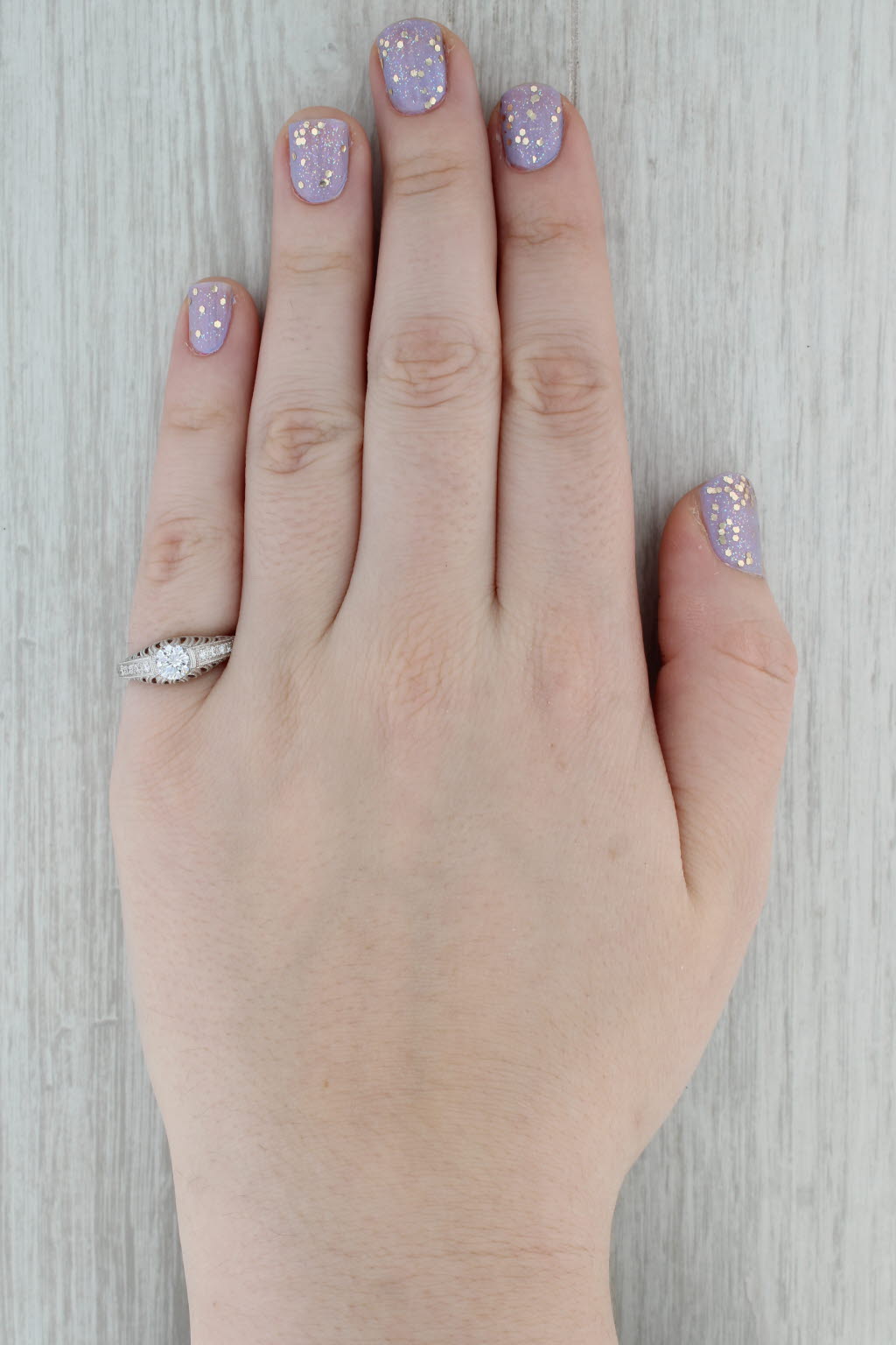 Dark Gray New Beverley K Round Semi Mount Diamond Ring 18k White Gold Size 6.5 Filigree