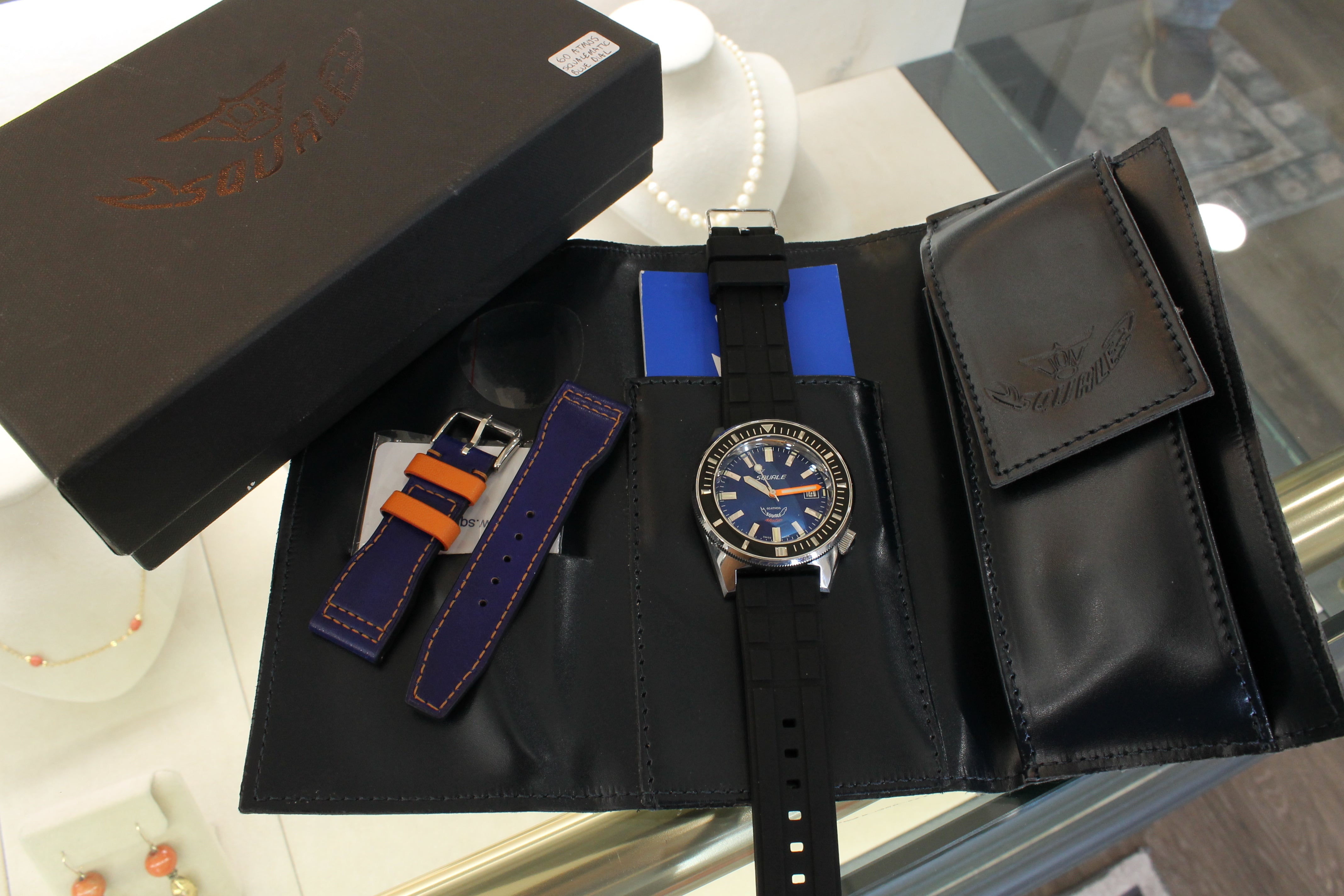 Squale Matic 60atmos Mens 44mm Steel Automatic Divers Watch Dark Bluew Box Card