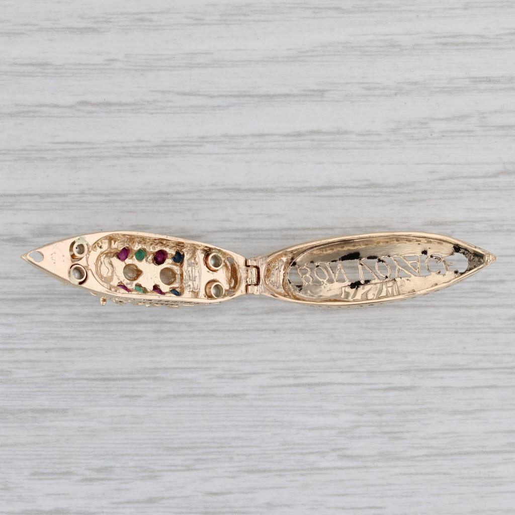 Gray 0.64ctw Gemstone Cruise Ship Charm 14k Yellow Gold 3D Pendant Opens Souvenir