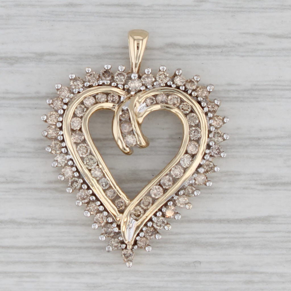 Gray 1.10ctw Champagne Diamond Open Heart Pendant 10k Yellow Gold