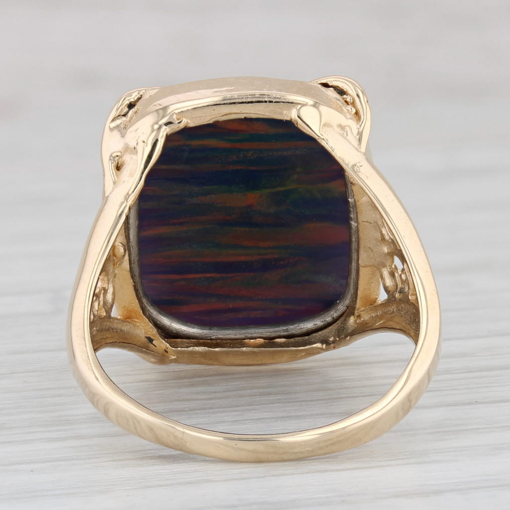 Light Gray Lab Created Opal Ring 14k Yellow Gold Size 8.75 Cushion Cabochon Solitaire
