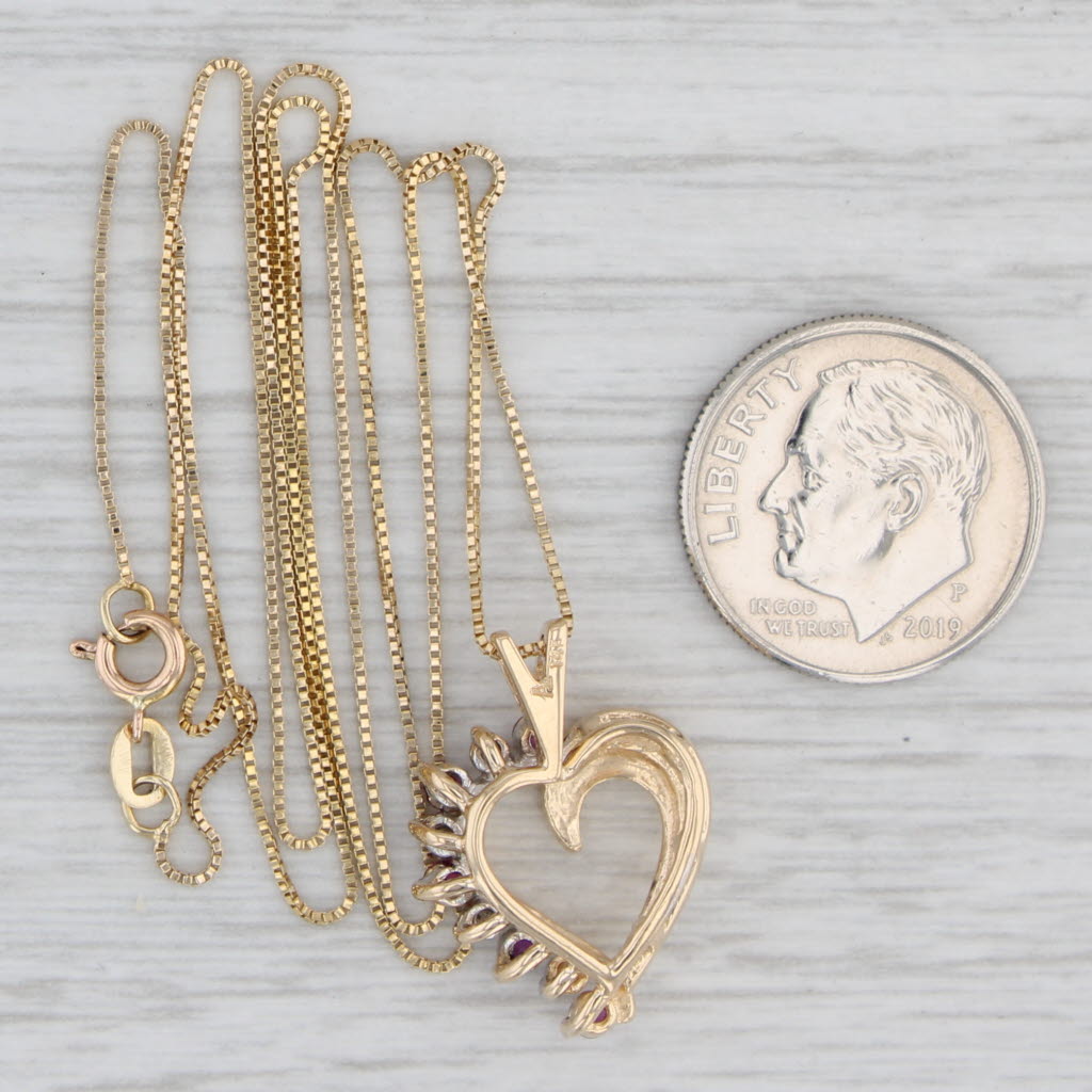 Gray 0.31ctw Ruby Diamond Open Heart Pendant Necklace 14k Gold 19.25" Box Chain