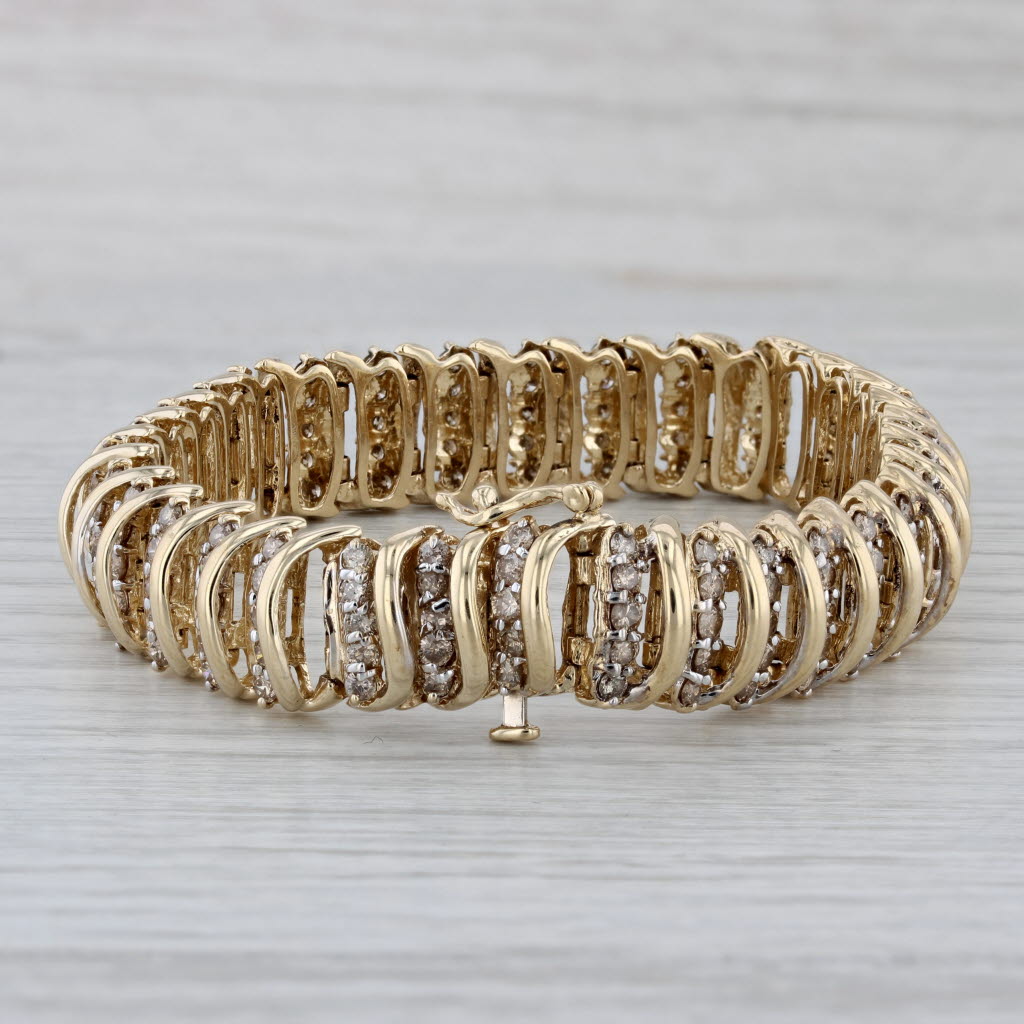 Gray 6.75ctw Diamond Scalloped Gold Bracelet 10k Yellow Gold 7" 12.2mm