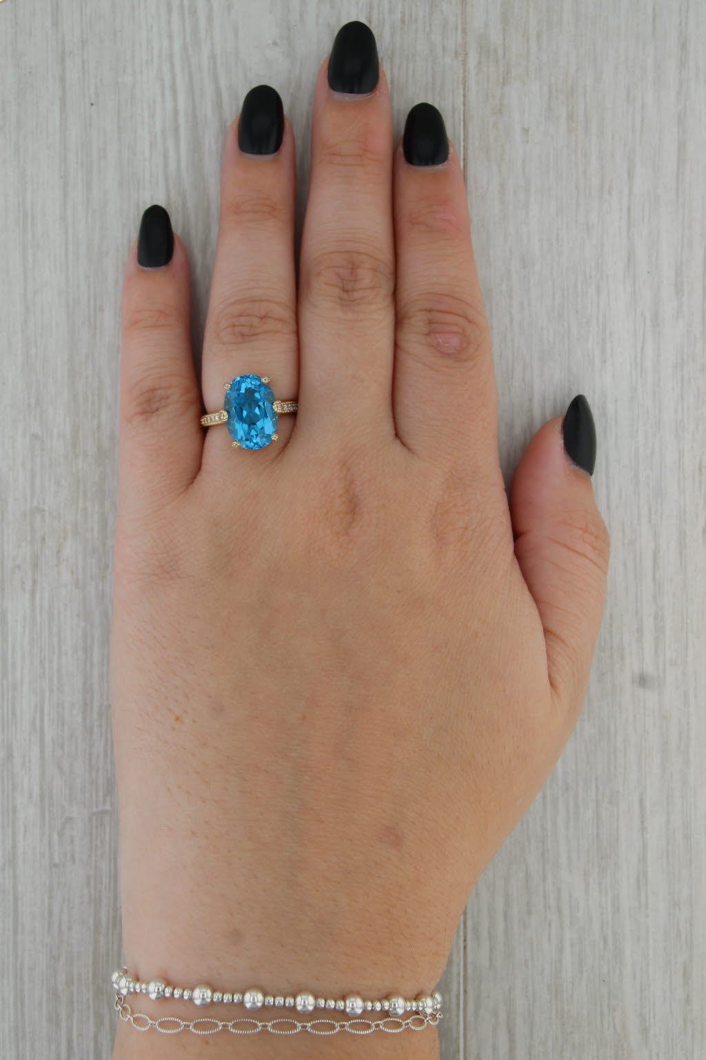 Judith Ripka 7.80ctw Oval Blue Topaz Diamond Ring 14k Yellow Gold Size 6.25