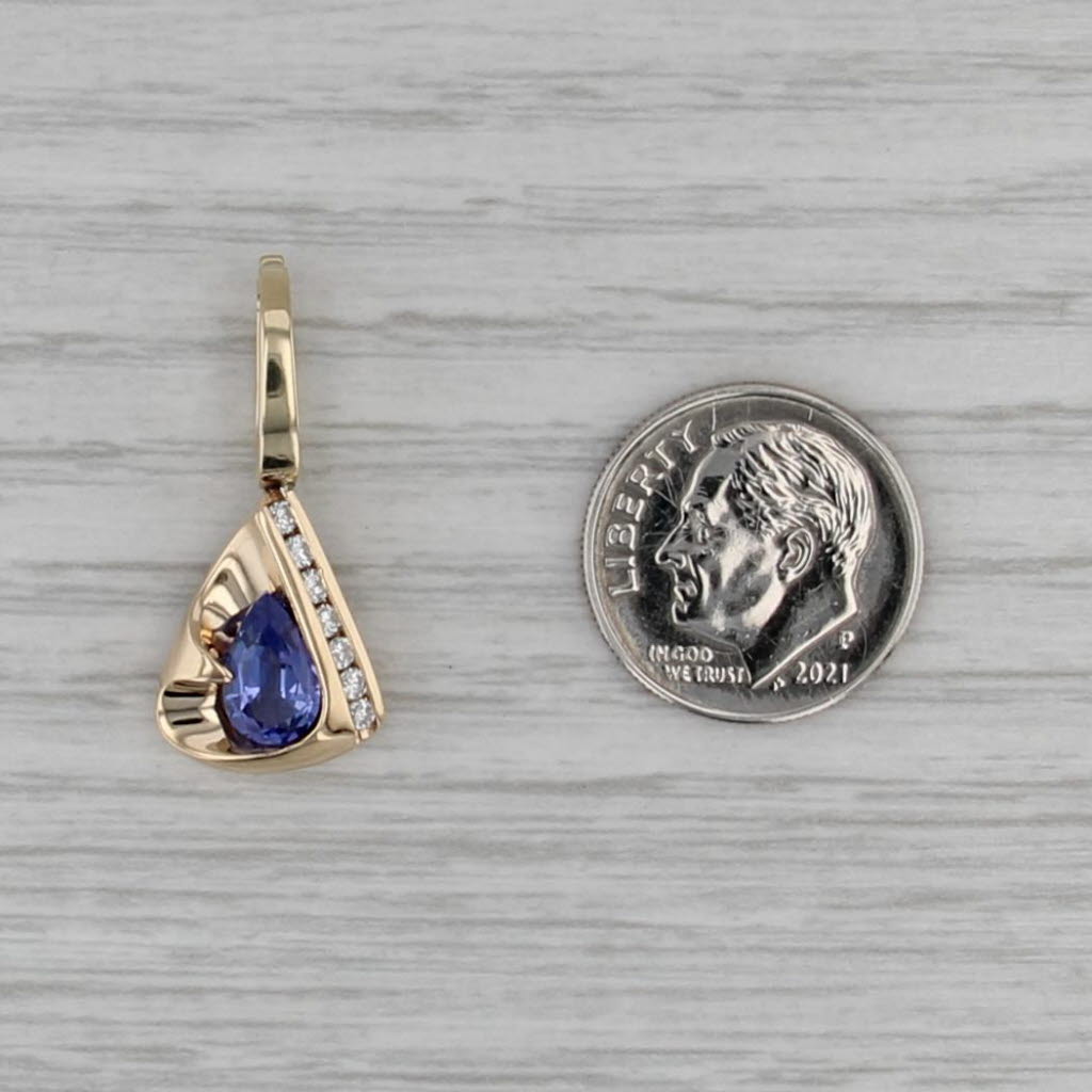 0.96ctw Tanzanite Diamond Teardrop Pendant 14k Yellow Gold Enhancer Clip Bail