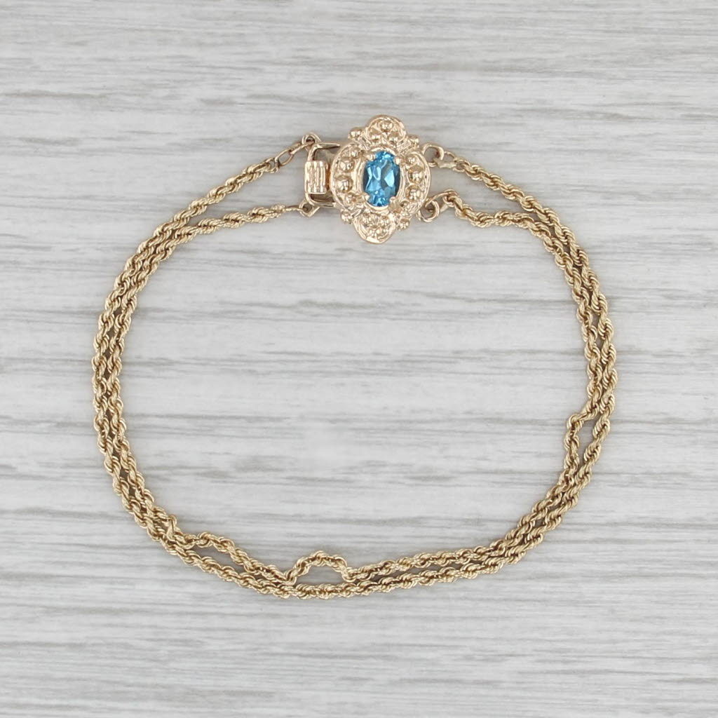 Daffer Slide Charm Bracelet 14k Gold 0.60ct Blue Topaz 6.5" Rope Chain