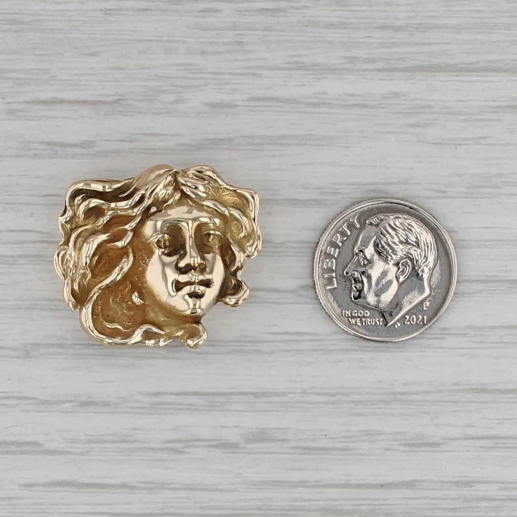 Art Nouveau Slide Bracelet Necklace Charm Pendant 14k Yellow Gold Figural Face