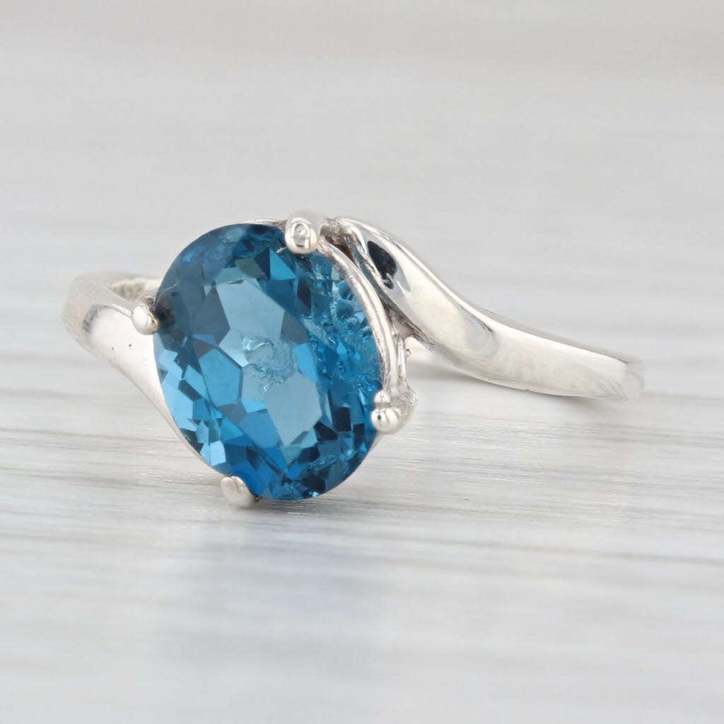 2.23ct London Blue Topaz Bypass Ring Sterling Silver Size 6.75 Oval Solitaire