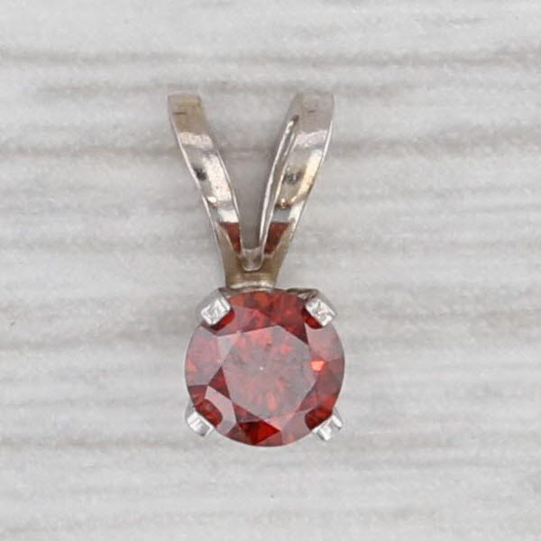 Gray 0.17ct Red Diamond Solitaire Pendant 14k White Gold Small Drop