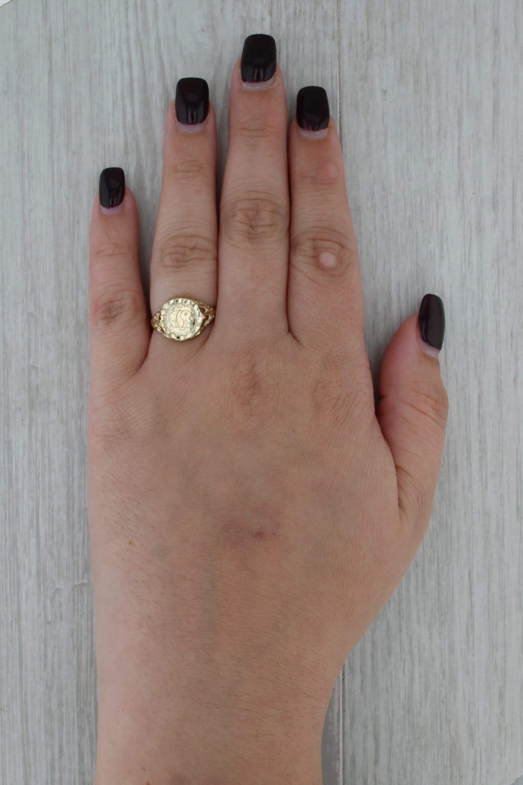 Chinese Panda Coin Copy Ring 10k Yellow Gold Size 7