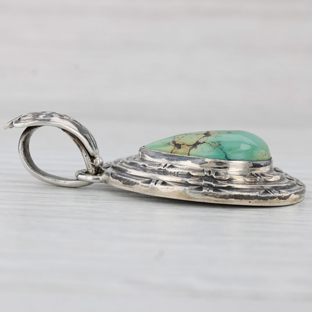 Light Gray Vintage Turquoise Pear Cabochon Teardrop Statement Pendant Sterling Silver