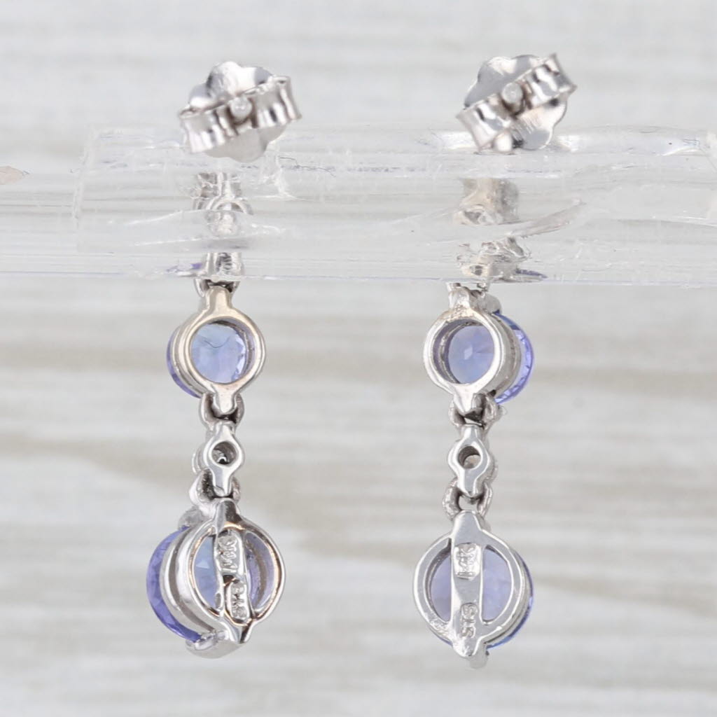 1.34ctw Tanzanite Diamond Journey Earrings 14k White Gold Pierced Drops