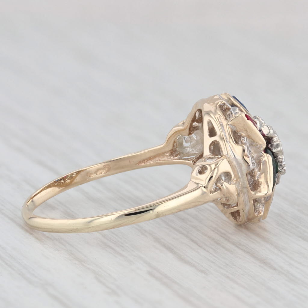 Light Gray Vintage Order Eastern Star Masonic Ring 10k Gold Diamonds Lab Created Gemstones