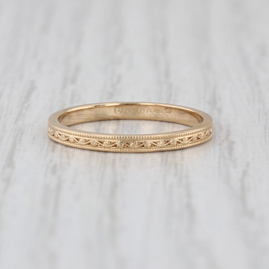 Jabel 18k Yellow Gold Wedding Band Size 6 Stackable Ring Ornate Pattern