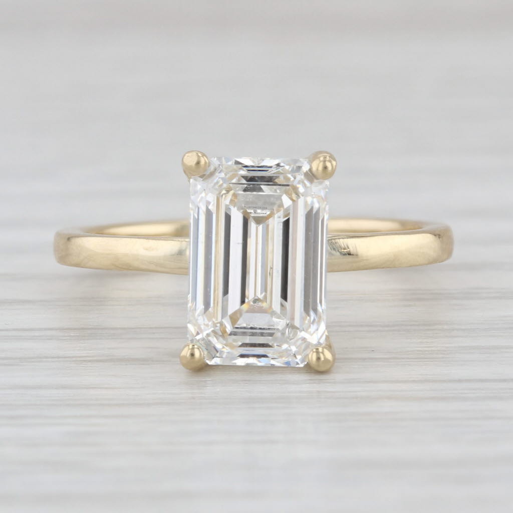 New IGI 3.15ctw Emerald Cut Lab Grown Diamond Engagement Ring 14k Yellow Gold